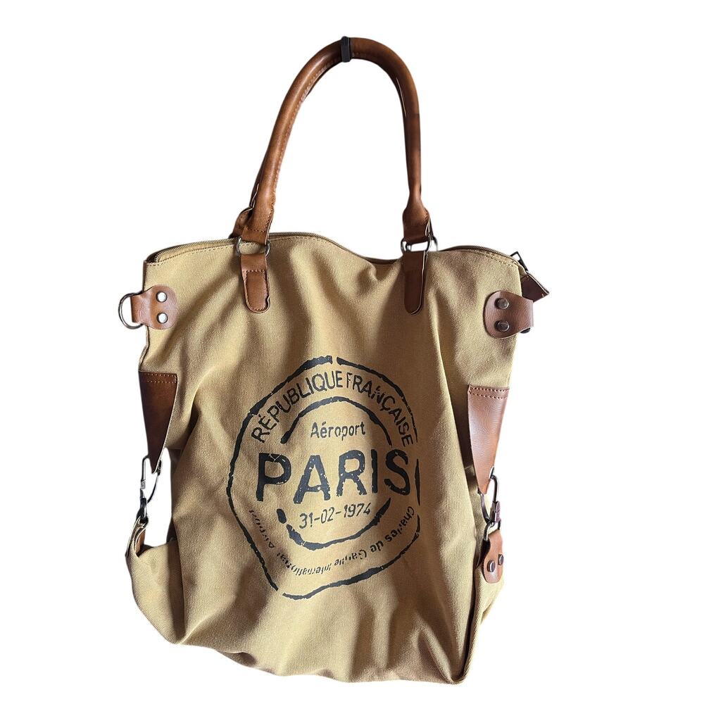 Vintage Style Paris Canvas Tote & Shoulder Bag With Long Strap NWOT
